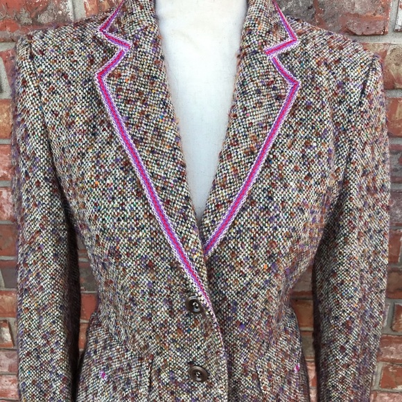 ✨SOLD✨Strenesse Blue Wool Tweed Blazer Jacket Sz 8 - Picture 2 of 8